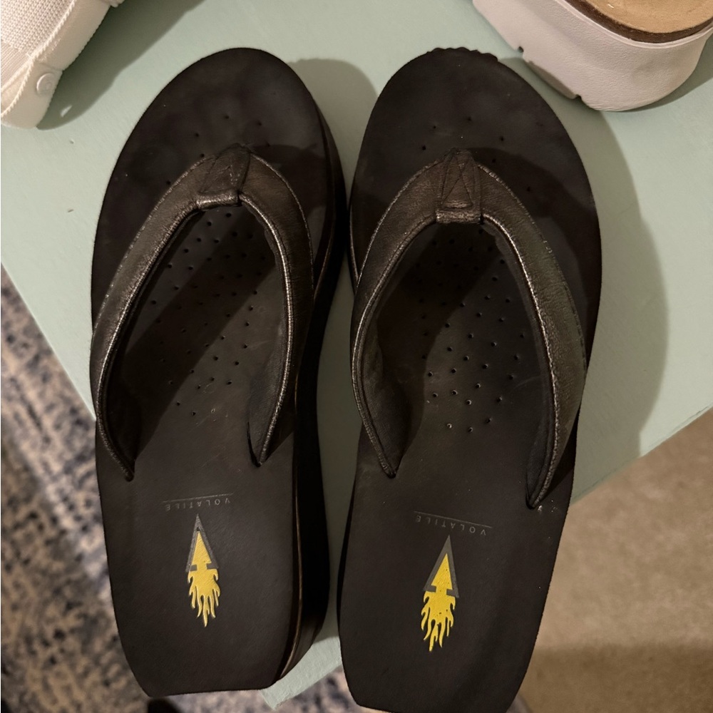 Volatile Black Metallic Sandals Size 8